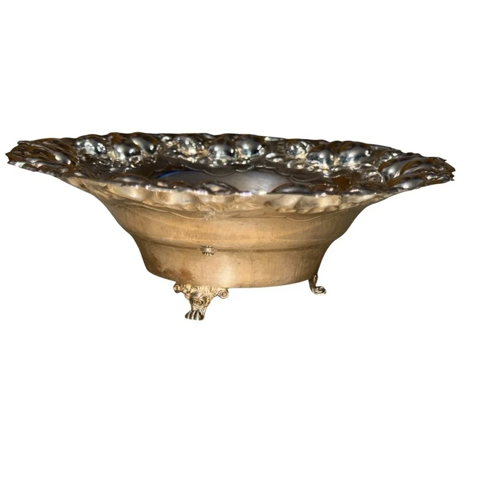Hazorfim Israel Sterling Silver Footed Bowl 7 inch – Fruit Motif 925